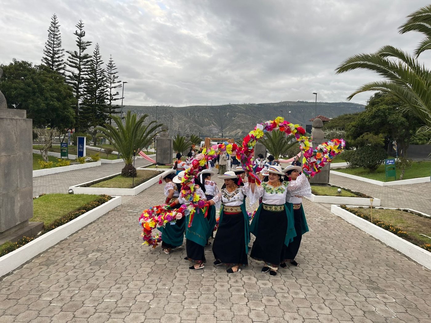 Andean dancers welcome the group