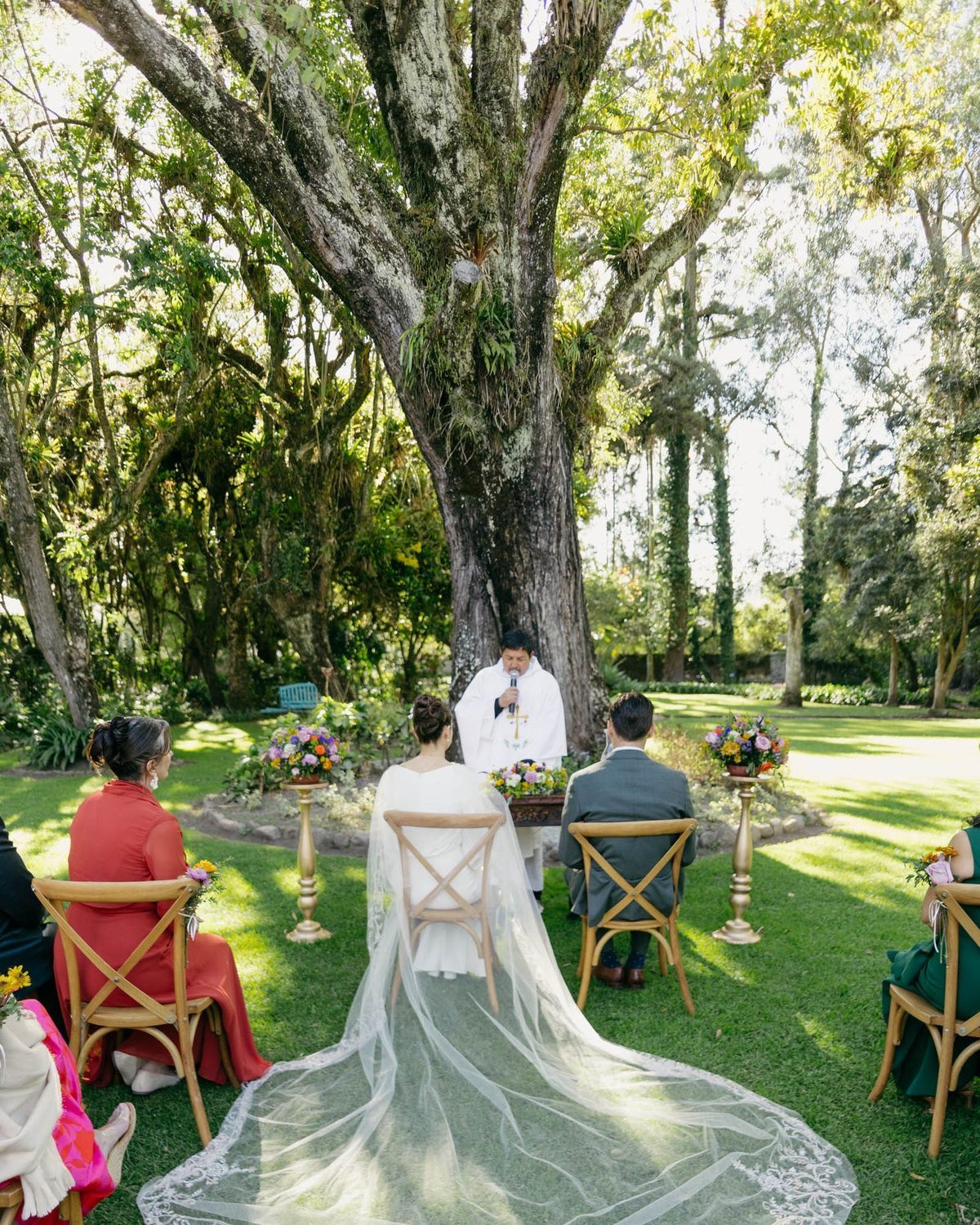 Wedding ceremony in the gardens of an Andean hacienda, Ecuador