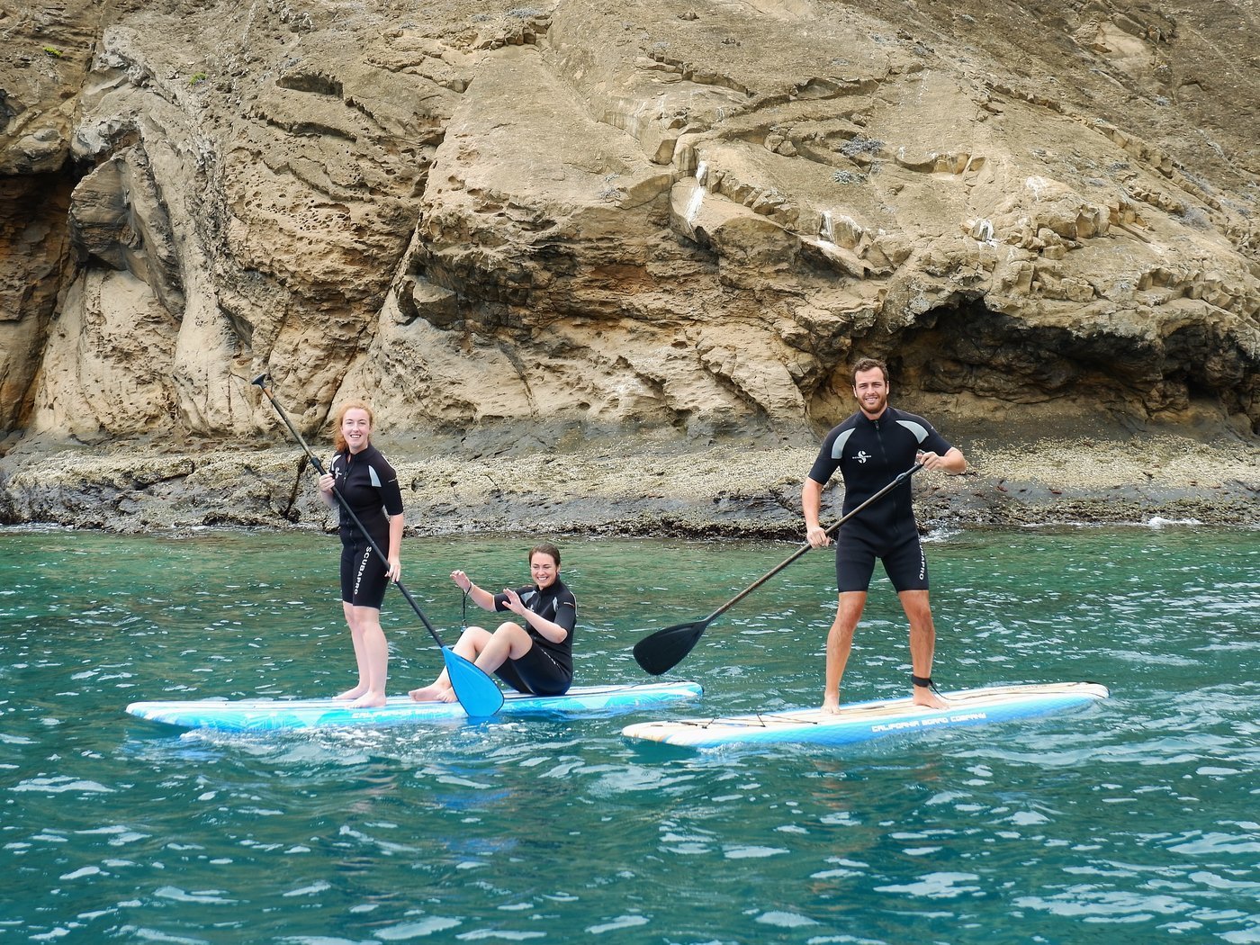Paddle boarding in a Galápagos cove