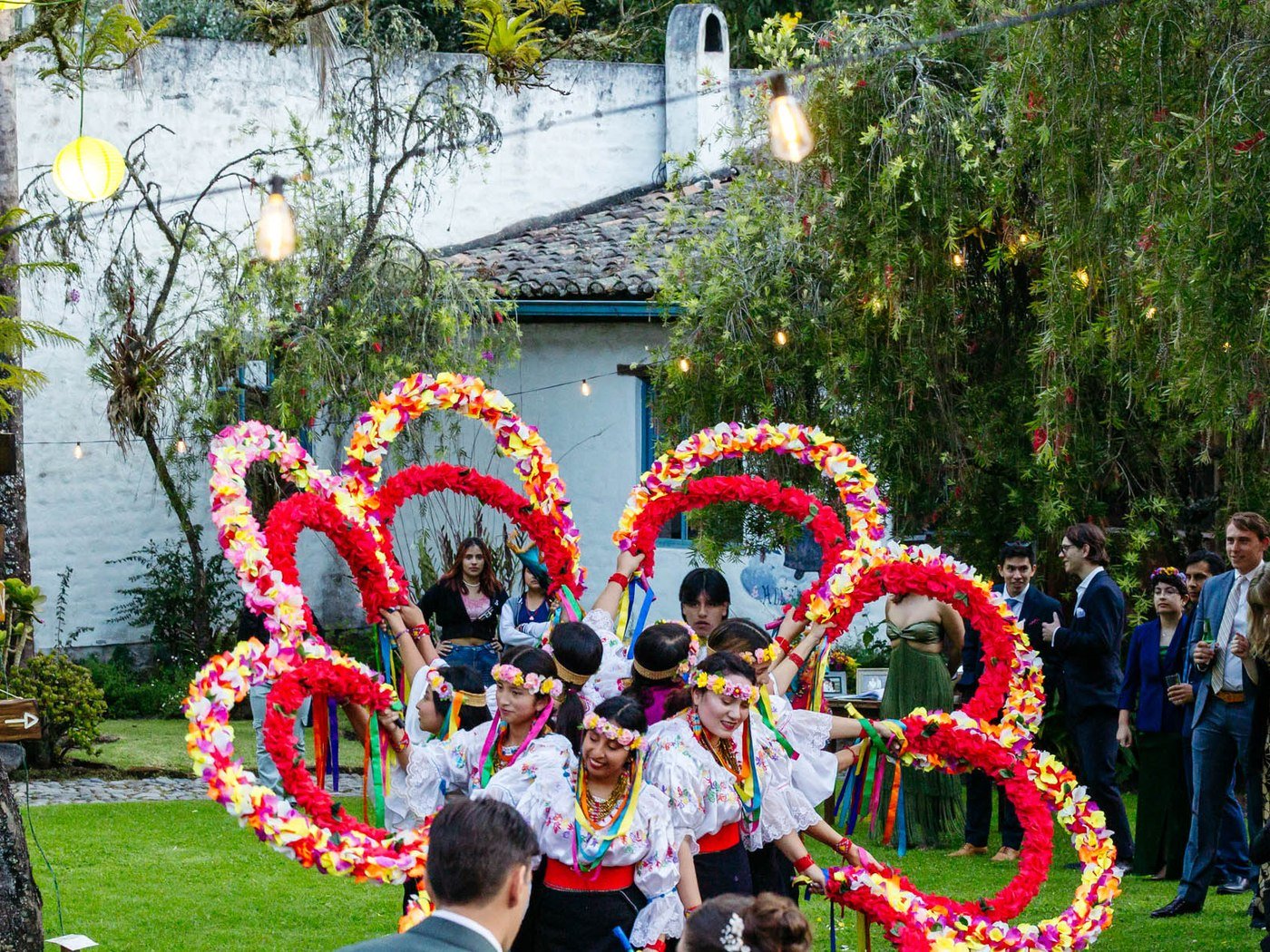 Traditional dancers performing for the guests at an Andean hacienda