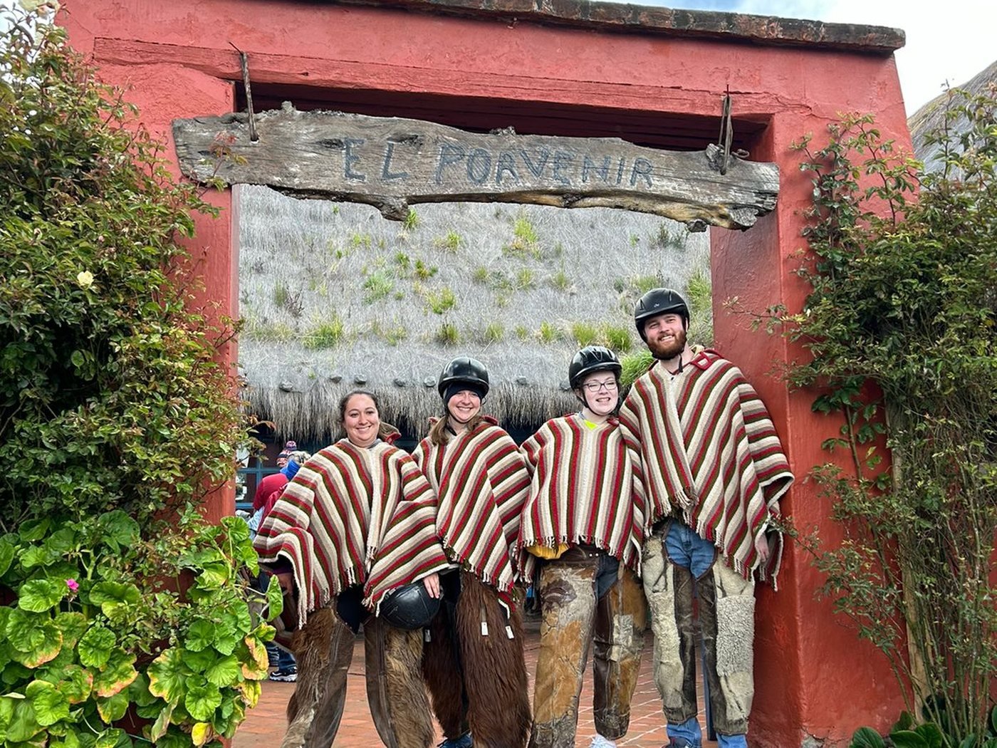 Guests in Andean ponchos at Hacienda El Porvenir, Cotopaxi
